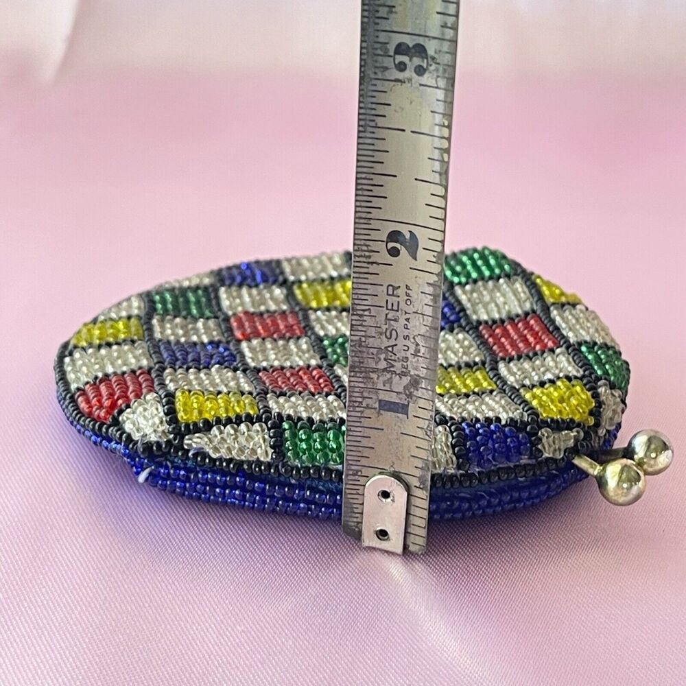 1940s Coin Purse Handmade Pouch Colorful Coin Purse Geometric Pattern Wallet - Picture 7 of 14